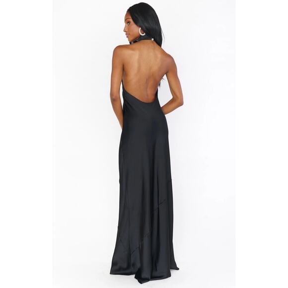 Show Me Your Mumu Jasmine Halter Maxi Dress Black Luxe Satin M NWT - Picture 9 of 10